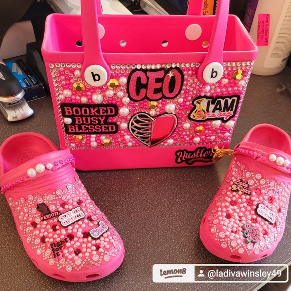Sparkly Pink Kids Tote and Clogs Set